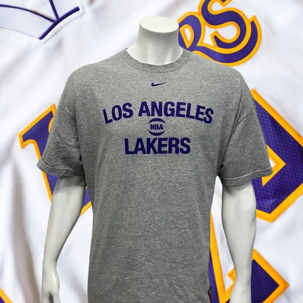Vintage Nike Team Los Angeles Lakers Center Check #61 Gray Purple T-Shirt Tee XL